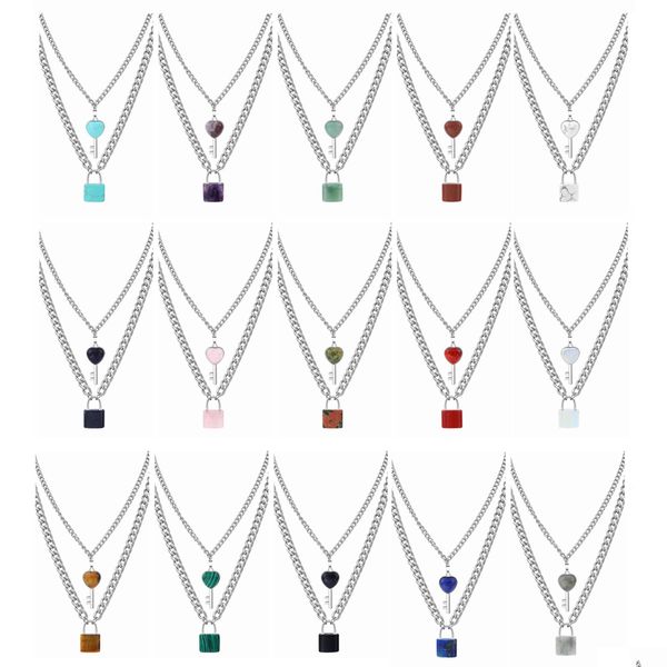 

pendant necklaces qimoshi dainty layered lock and key choker jewelry for men girl boys women gemstone pendant chain necklace girls d dhiv6, Silver