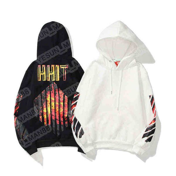 

designer luxury off classic flame arrowhead katoen hip hop hoodie couples of light blue black white print men and women casual hooded