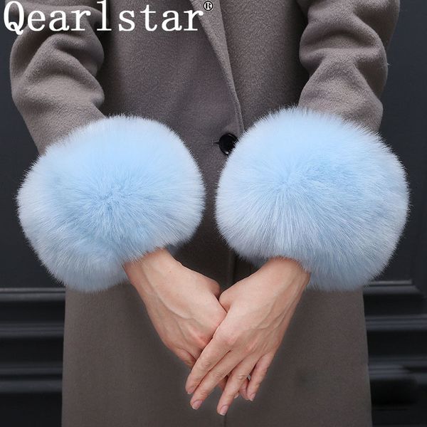 

five fingers gloves qearlstar super soft winter women wrist female cuff sleeves accessories faux fur elastic arm warmer bracelet yt32 221119, Blue;gray