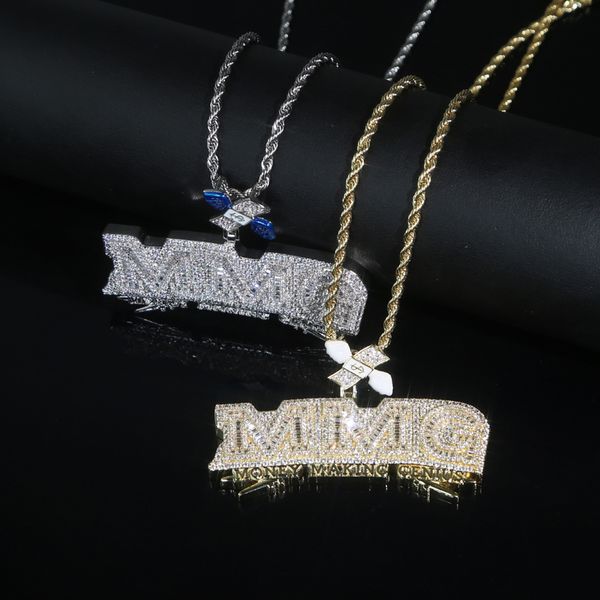 

new arrived hip hop necklace paved 5a cubic zircon letter money making genius charm with chain for women men jewelry drop ship, Silver