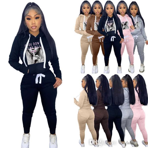 

designer womens tracksuits winter clothing casual plush drawstring printed sweatsuits hoodie sweatpants two piece matching set, Gray