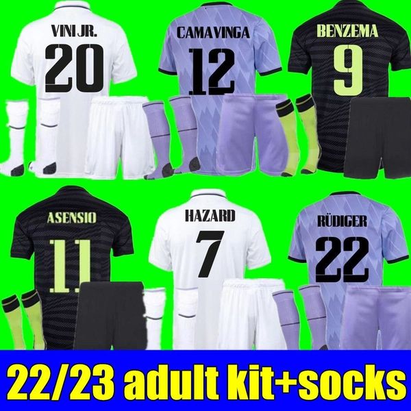

22 23 benzema soccer jerseys football shirt home away 3rd 4th camavinga alaba hazard asensio real modric marcelo camiseta men kit 2022 2023, Black
