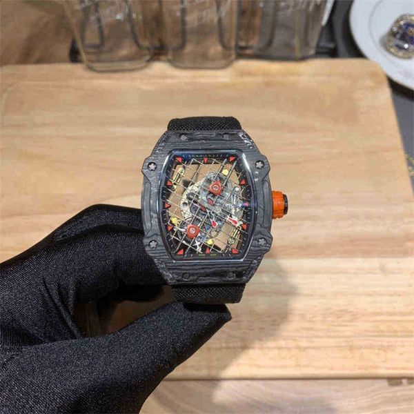 

mechanics mens men s watchs richa wristwatchses luxury has two needles in carbon fiber shell and hollow is inspired by tennis racket breakin, Slivery;black