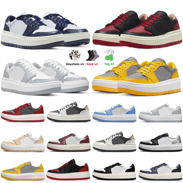 

classic jumpman 1 elevate low casual shoes 2023 authentic women sneakers sports silver toe men trainers 1s midnight navy black white onyx wo