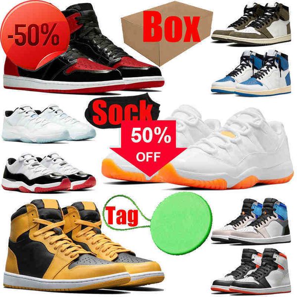 

basketball shoes box sock tag 1s 11s mens womens bred patent pollen fragment prototype electro orange bright citrus men women trainers, Black