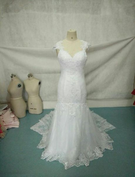 

real pos vintage woman beaded vneck cap sleeve mermaid lace long wedding dress white custom made lace up bridal gown available1972419