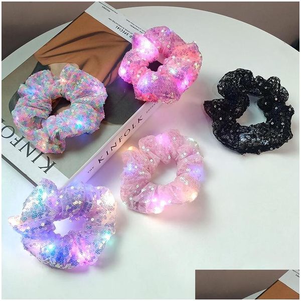 

hair rubber bands sequin gauze luminous large intestine hair circle net red personality fashion color rope led flash pograph dhgarden dhlnu, Pink