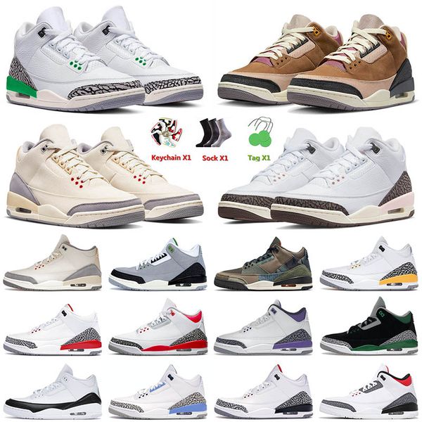 

mens designer basketball shoes og sneakers 3 3s iii jumpman archaeo brown muslin medium grey pine green patchwork men women trainers