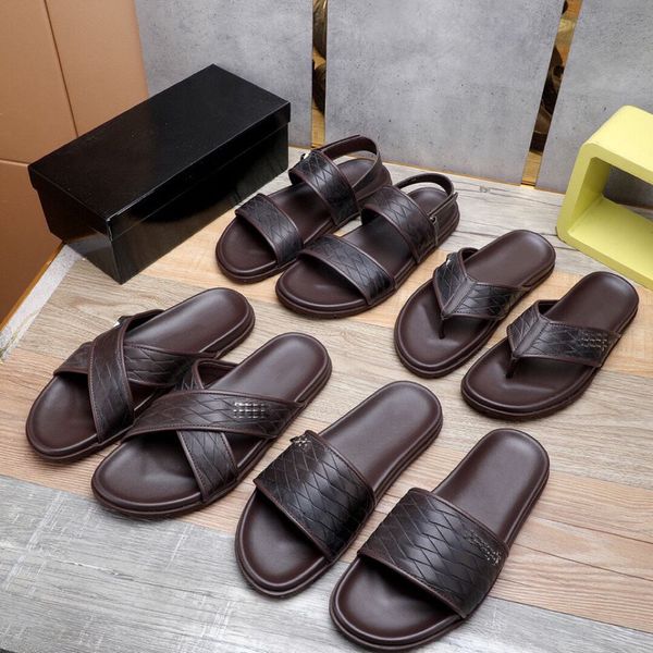 

new slippers men's cowhide embossed-fashion platform sandals vietnam luxury thailand cross youth non-slip deodorant breathable beach fl, Black