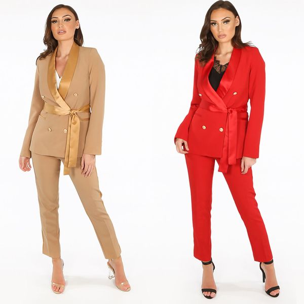 

pure color women formal suits 2 pieces bridal slim fit prom evening office wear tuxedos blazer for wedding, Black;red