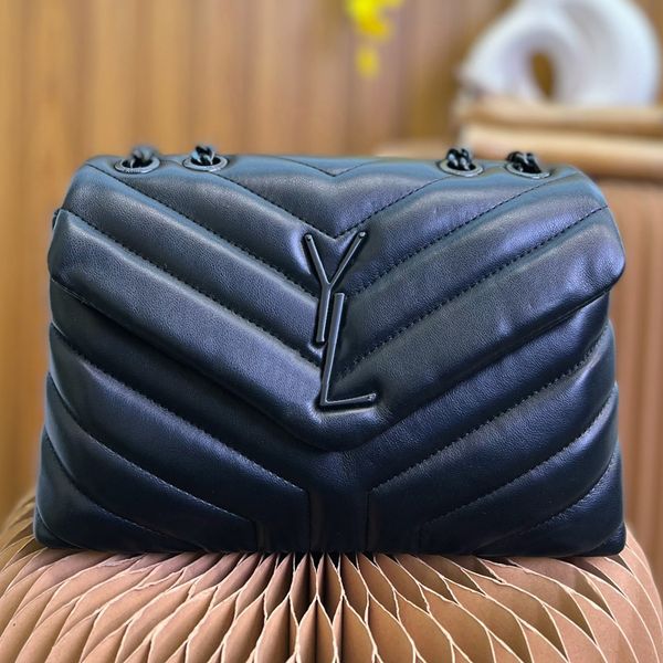 

designer bag hand shoulder brand y seam luxury leather women's metal chain large capacity multi purpose black clam shell999