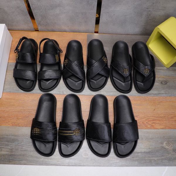 

new slipper fashion platform sandals for men vietnam luxury thailand cross cowhide non-slip deodorant breathable beach flip-flops 38-46, Black