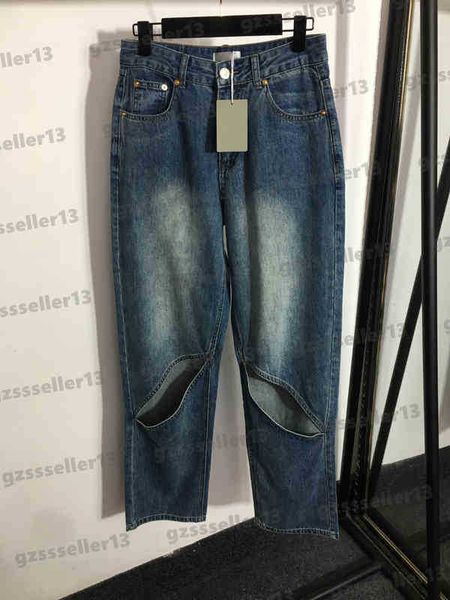 

womens designer jeans fashion brand blc knee cut ripped blue trousers fashion versatile jeans for women clothing