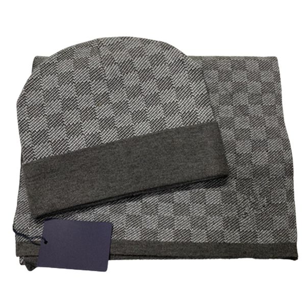 

fashion high-quality luxury hat scarf set for beanies men women winter 2 piece design caps shawl designer hats scarves wool beanie wrap scar, Blue;gray