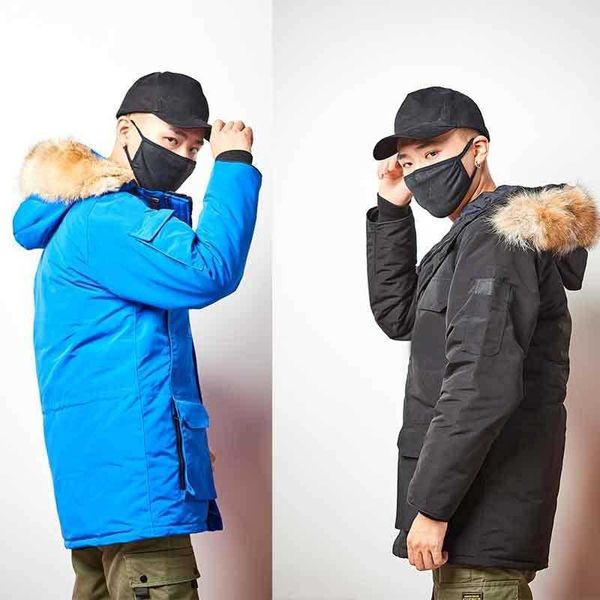 

mens winter coats down jacket outdoor white duck thick parkas outerwear big real wolf fur hooded fourrure jackets coat hiver parka doudoune, Black