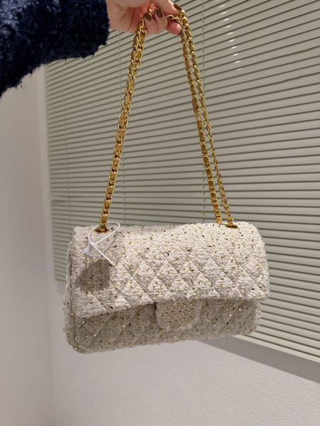 

tz women luxury woolen cf bag designer bags multicolor tweed crossbody gold-tone metal chain double flap shoulder purses classic france outd