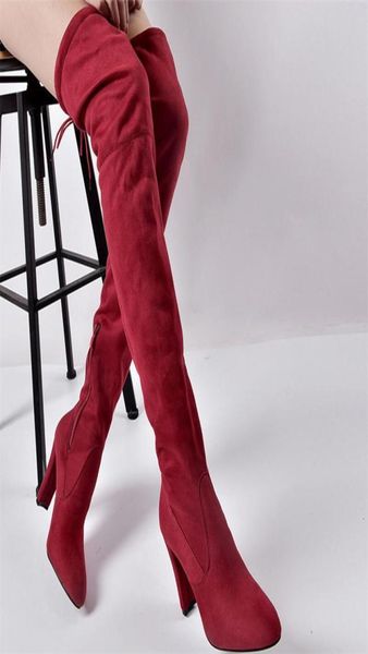 

women039s warm boots autumn and winter new pointed thick with side zipper over the knee boots elastic boots women0394445647, Black