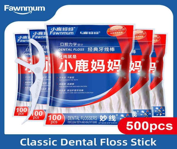 

fawnmum 5x100 pcslot disposable dental flosser toothpick floss pick teeth stick interdental brush oral gums teeth cleaning care t5907637