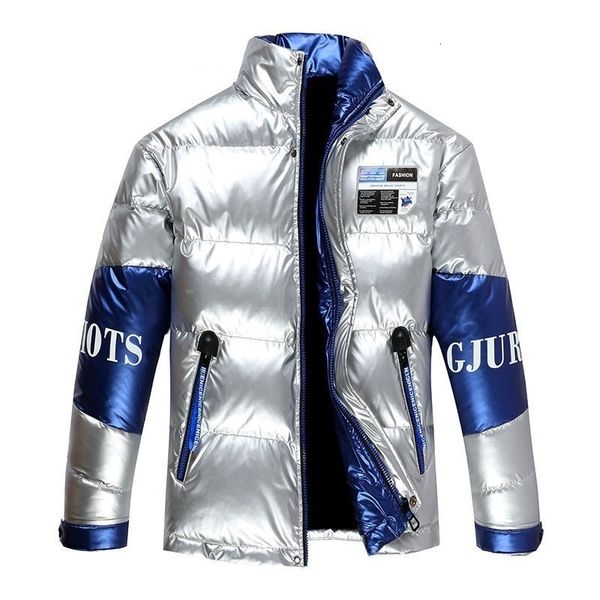 

men's wool blends men winter jackets parka thick warm hooded silver shiny jacket trend harajuku coat male casual windproof waterproof o, Black