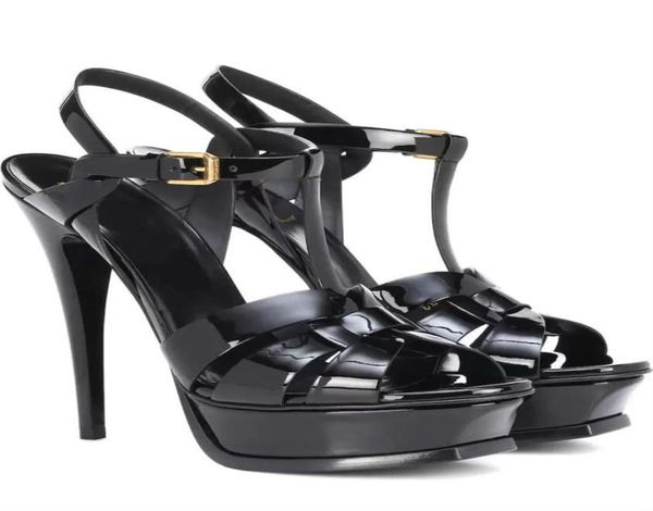 

famous brand designer tribute patent soft leather platform sandals womens high heel stiletto gladiator sandalias tstrap lady shoe5976108, Black