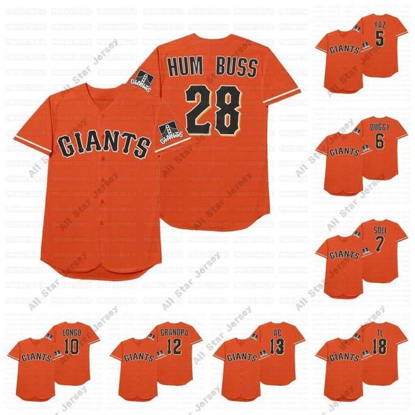 

baseball jerseys 28 buster posey hum buss 2021 players weekend nickname jersey 10 evan longoria longo 5 mike yastrzemski yaz 6 steven duggar, Blue;black