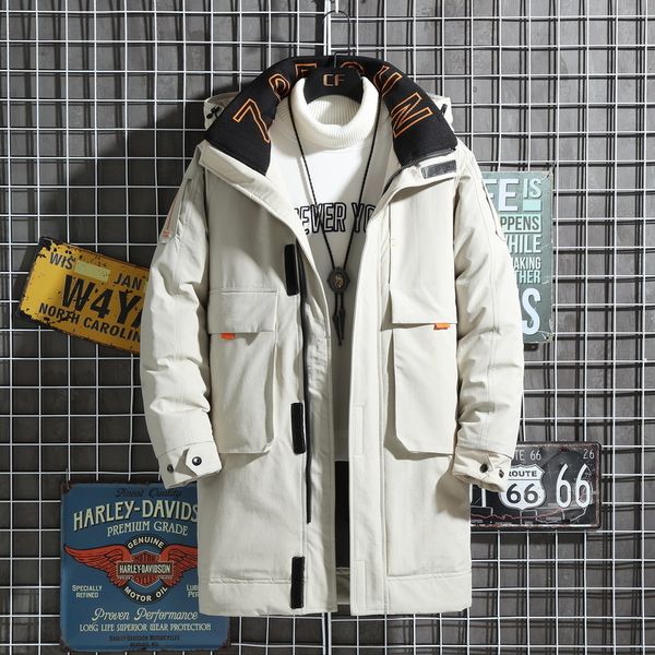 

men's down parkas autumn and winter men's couple casual youth jacket medium long down jacket hooded fashion brand thickened for wa, Black