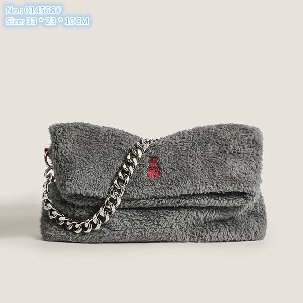 

wholesale ladies shoulder bags 2 colors sweet little fresh plush handbag winter personalized embroidery chain bag flip lambswool fashion mob
