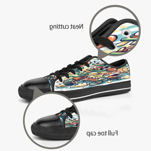

men women diy custom shoes low canvas skateboard sneakers triple black customization uv printing sports sneakers shizi 165-3