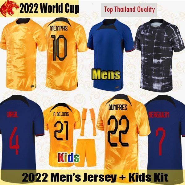 

22 23 memphis soccer jerseys de jong holland 2023 de ligt wijnaldum klaassen dumfries football shirt bergwijn virgil mens jersey kids kit, Black;yellow