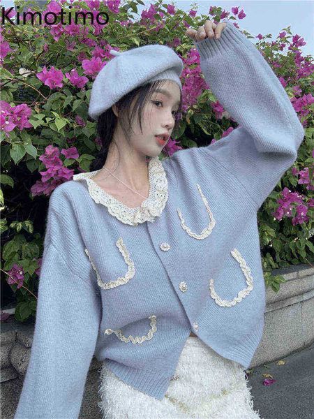 

women's sweaters kimotimo lace stitching round neck vests women 2022 autumn long sleeve sweet sweater french chic all competition butto, White;black