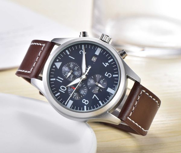 

lw designer luxury timekeeping luxury six designer three mechanical jogging watch man eye needle fire second watch wanpai belt, Slivery;brown