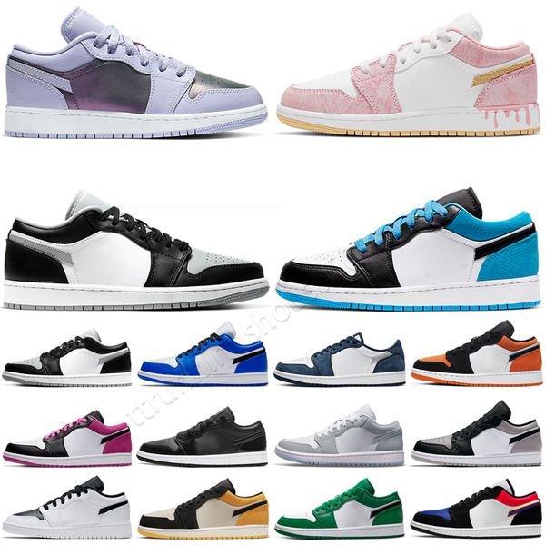 

2022 fragment jumpman 1 1s low basketball shoes white brown red gold banned unc court purple black shadow panda emerald crimson tint sports