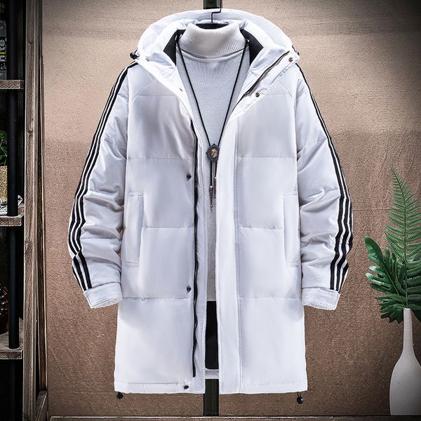 

men's down parkas winter two open three bar down jacket casual hooded stripe loose korean men's medium long thick coat 221124, Black