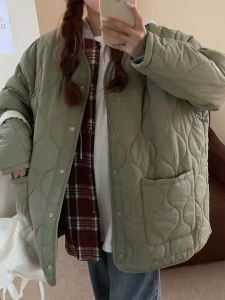 

women's down parkas winter coats large size parka woman singlebreasted padded cotton jacket with rhombus for women oversize 221124, Black