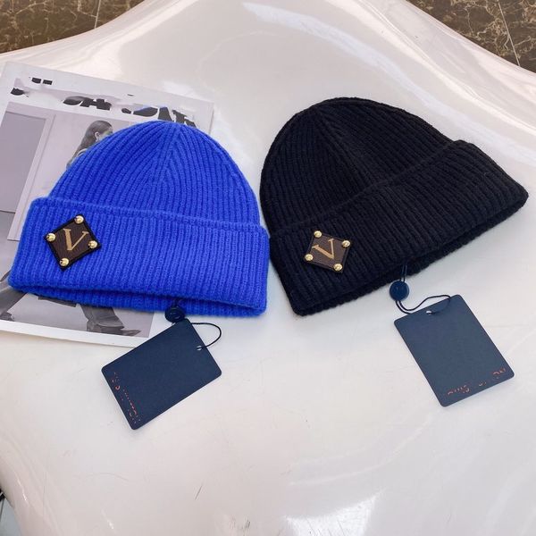 

23ss 2022 fashion knitted brand designer beanie cap men's and women's fit hat 100% cashmere letter leisure skull woolen cap, Blue;gray