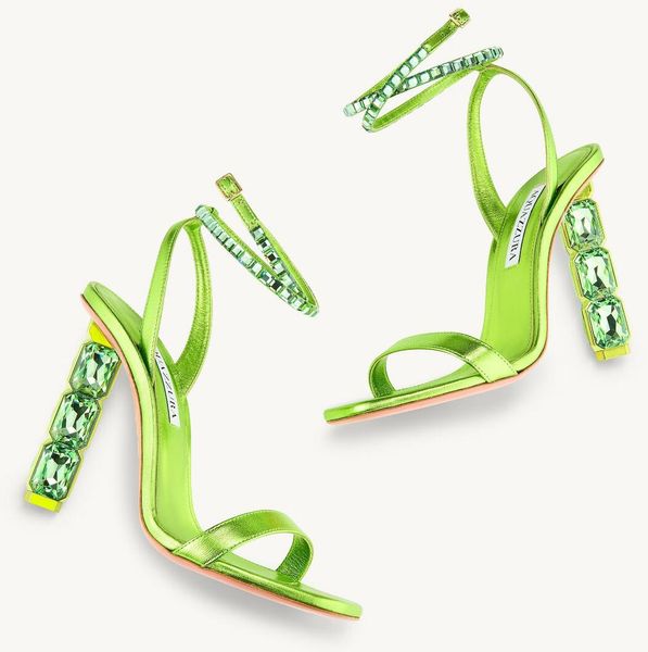 

elegant brand aquazzuras aura sandals shoes women crystal-embellished buckled ankle straps high heels lady sandalias party wedding bridal, Black