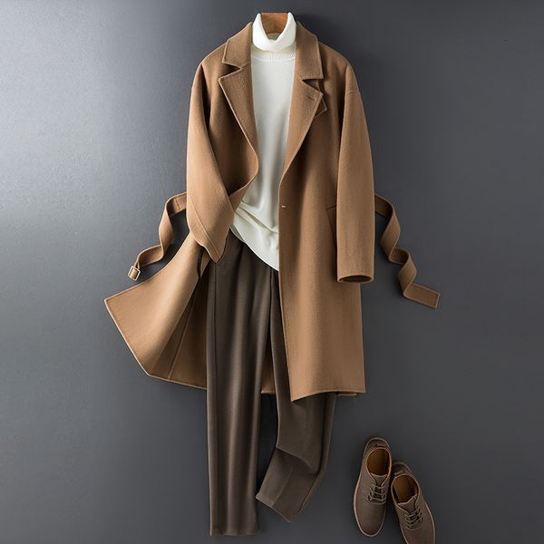 

men's wool blends men winter fashion jacket autumn wool coat woolen jacket male mid long overcoat men winter long coat s98 221124, Black