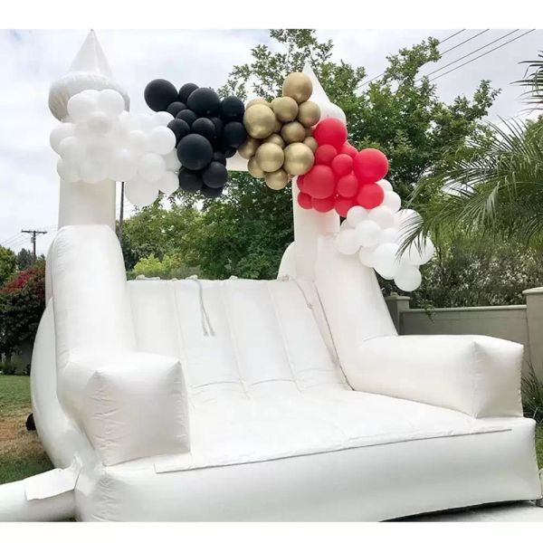 

commercial modern inflatable slide bouncy castle white bounce house with climb wall moonblow up jump bouncer for wedding included blower