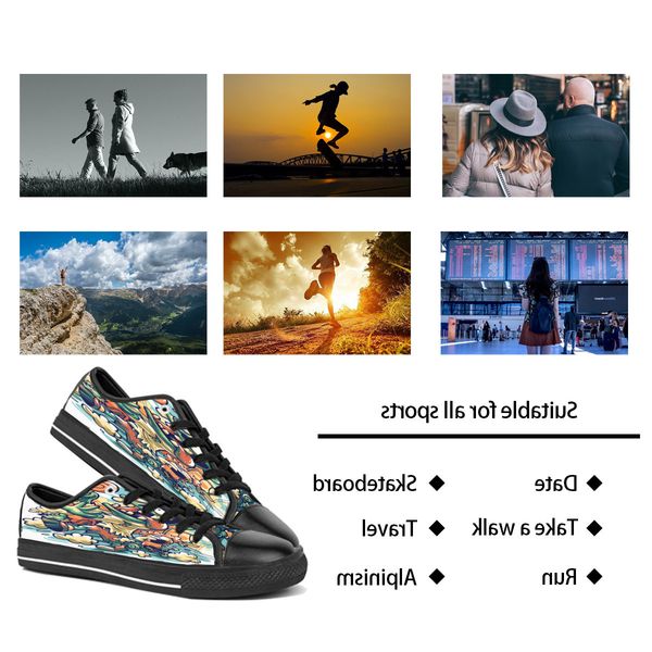 

men women diy custom shoes low canvas skateboard sneakers triple black customization uv printing sports sneakers shizi 165-4