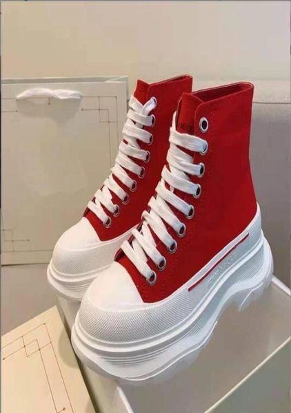 

luxury designer women men tread slick boots leather canvas laceup rubber round toes platform genuine leathers lining fashion1018385, Black