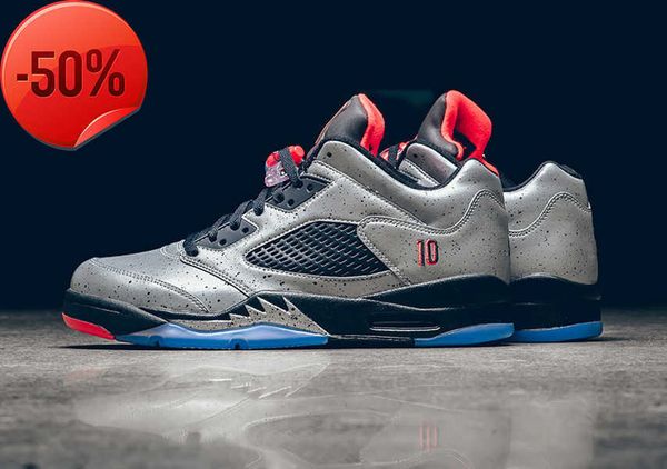 

basketball shoes jumpman 5s v retro low nemar silver upper black 3m upper translucent rubber outsole sports shoe size eu36-46