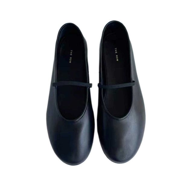 

designer the row dress shoes soft sheepskin granny ballet shoes round head flat bottom belt women's single no lining comfort, Black