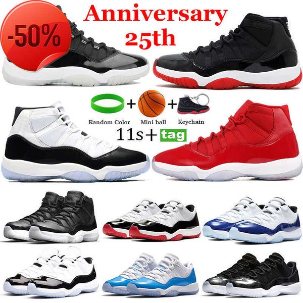 

high 25th anniversary 11 basketball shoes 11s low white bred concord 45 space jam platinum tint mens womens sneaker trainers, Black