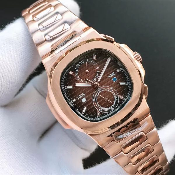 

designer watches 5990 series full automaton movement 40mm size 316 fine steel folding buckle sports watch without chronograph function, Slivery;brown