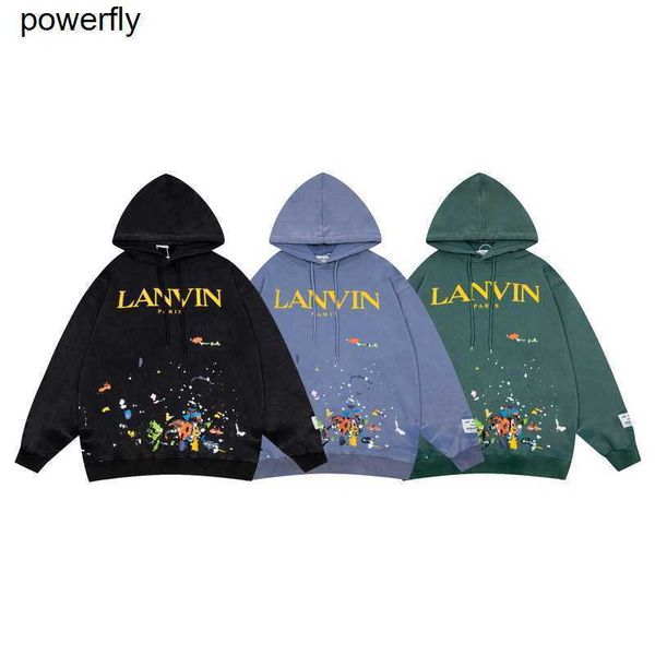 

men's hoodies sweatshirts designer 2022 new lanvins co branded fashion brand hooded speckle letter men women fashion hoodie, Black