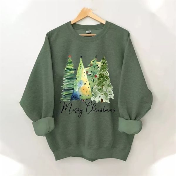 

women's hoodies sweatshirts custom printing merry christmas tree casual round neck sweatshirt personalized can customize the pattern yo, Black