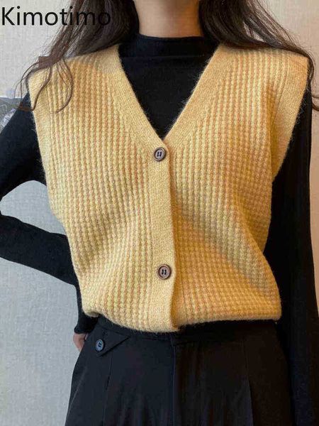 

women's sweaters kimotimo early autumn knitted vest women 2022 new vhals casual sleeveless sweater french retro solid outfit vest j2209, White;black