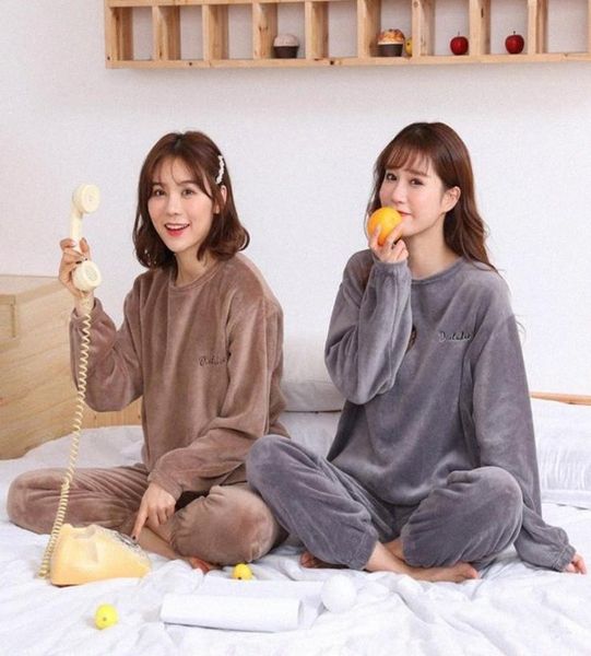 

velvet plush tracksuit women two piece set winter clothing sets velour and pants casual pajamas suit female warm lounge wear w1994768, Gray
