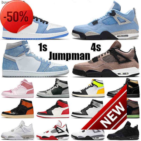 

with box 2021 basketball shoes 4 4s white oreo university blue jumpman 1 1s hyper royal shadow twist mens women trainers sneakers 36 -47, Black