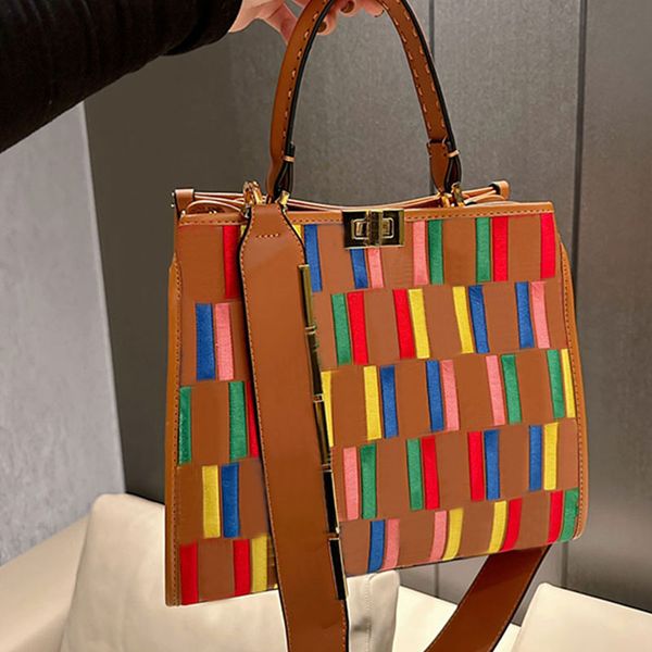 

peekaboo bag large capacity tote bags women handbag purse full embroidered letter genuine leather rotary lock removable leather shoulder str